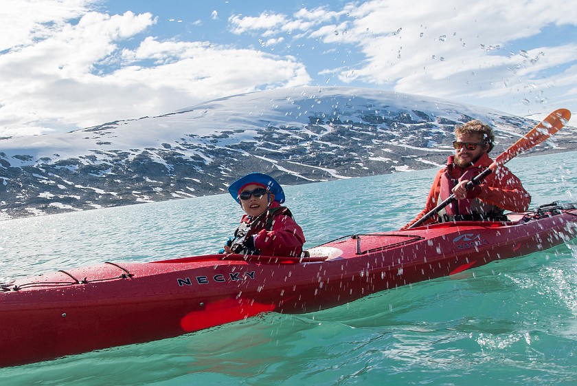 Styggevatnet Lake & Austdalsbreen Glacier. Kayaking on the lake. near Gjerde. .