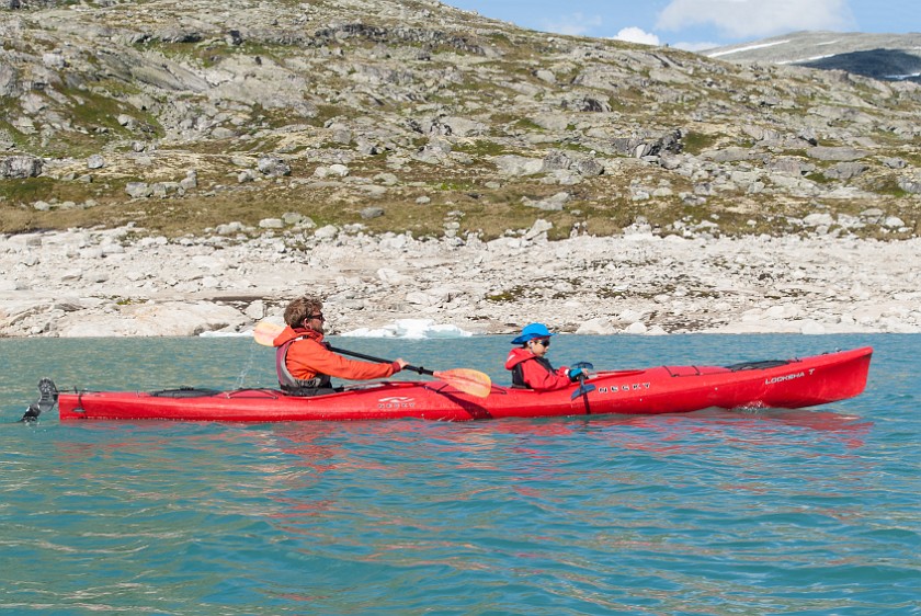 Styggevatnet Lake & Austdalsbreen Glacier. Kayaking on the lake. near Gjerde. .