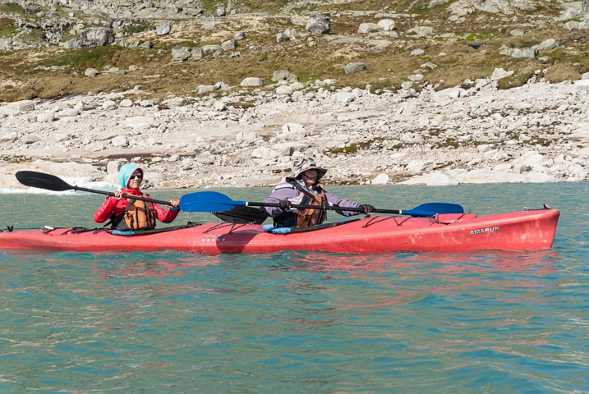 Styggevatnet Lake & Austdalsbreen Glacier. Kayaking on the lake. near Gjerde. .
