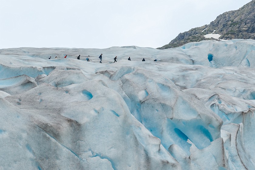 Nigardsbreen Glacier. Tour groups on the glacier. near Gjerde. .