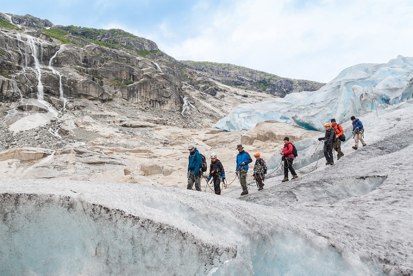 Nigardsbreen Glacier. Tour groups on the glacier. near Gjerde. .