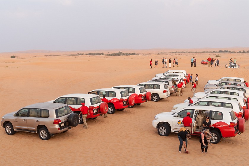 Dubai Desert Safari. Car park in the desert. Dubai. .