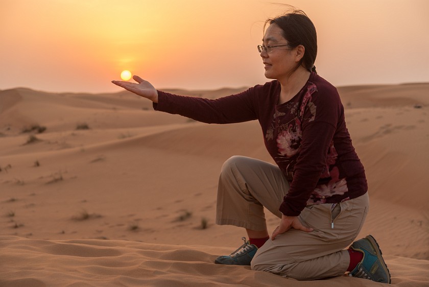 Dubai Desert Safari. Portrait at sunset in the desert. Dubai. .