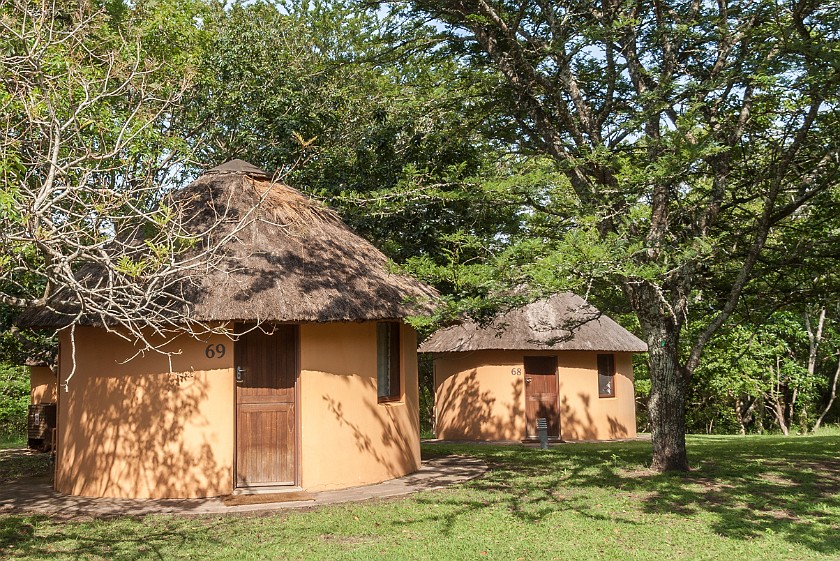 Hluhluwe-Imfolozi Game Reserve. Rondavel bungalows. Hluhluwe. .