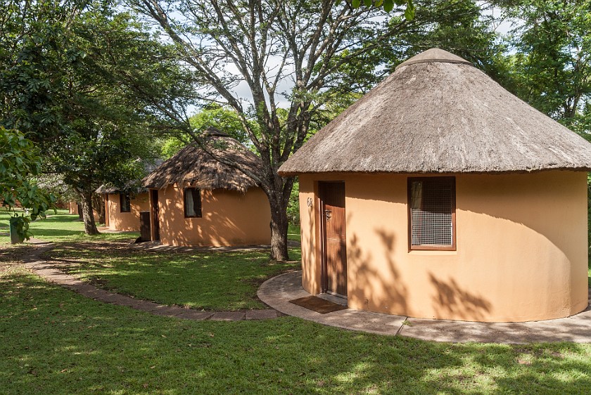 Hluhluwe-Imfolozi Game Reserve. Rondavel bungalows. Hluhluwe. .