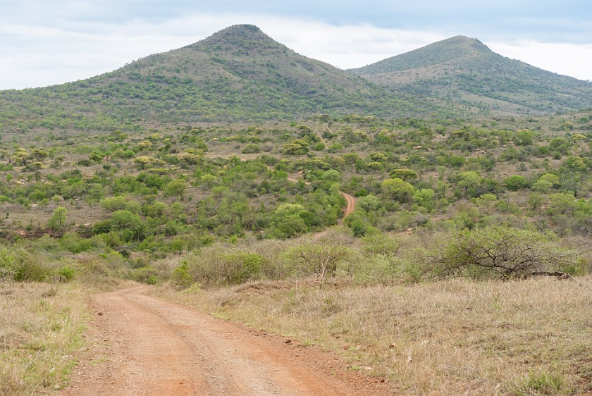Hluhluwe-Imfolozi Game Reserve. Bush road and hills. Imfolozi. .