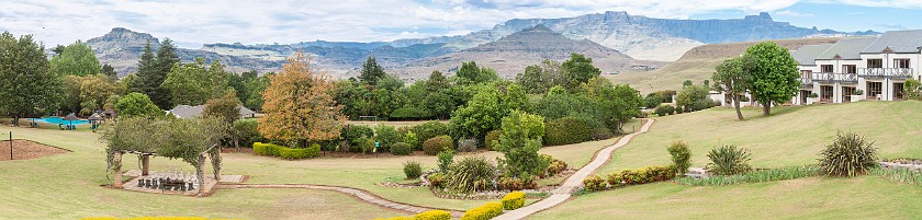 Royal Natal National Park. Mont Aux Sources Hotel with panoramic view on the Ampitheatre. Bergville. .