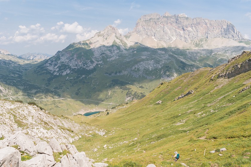 Hike to the Saladina Peak. Hike down with Rote Wand in the background. near Lech. .