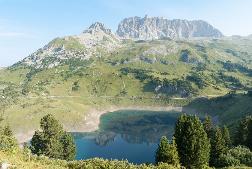 Hike to the Summit of the Rote Wand. Rote Wand and Formarin lake. near Lech. .