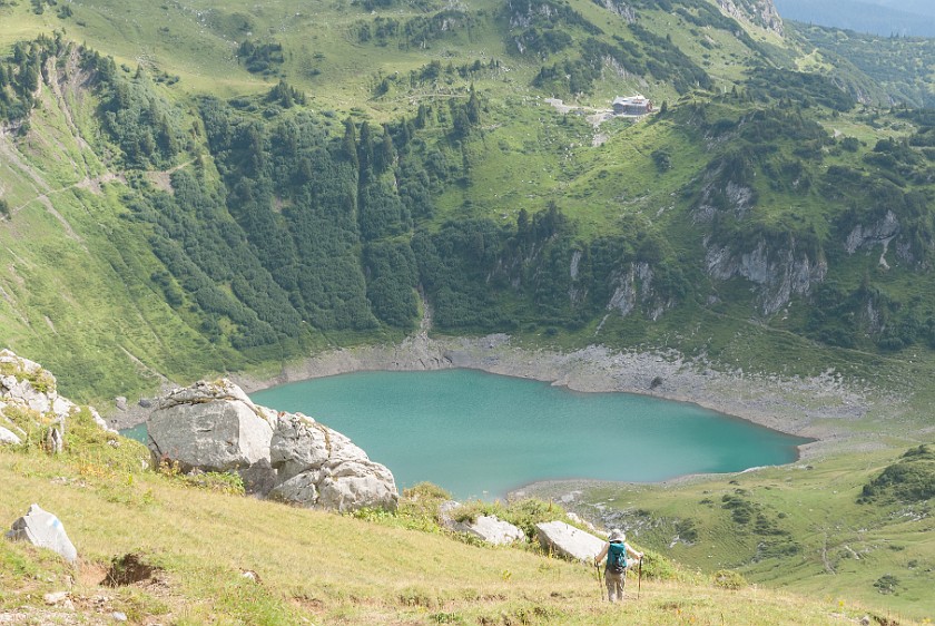 Hike to the Summit of the Rote Wand. Freiburger Hütte and Formarin lake. near Lech. .