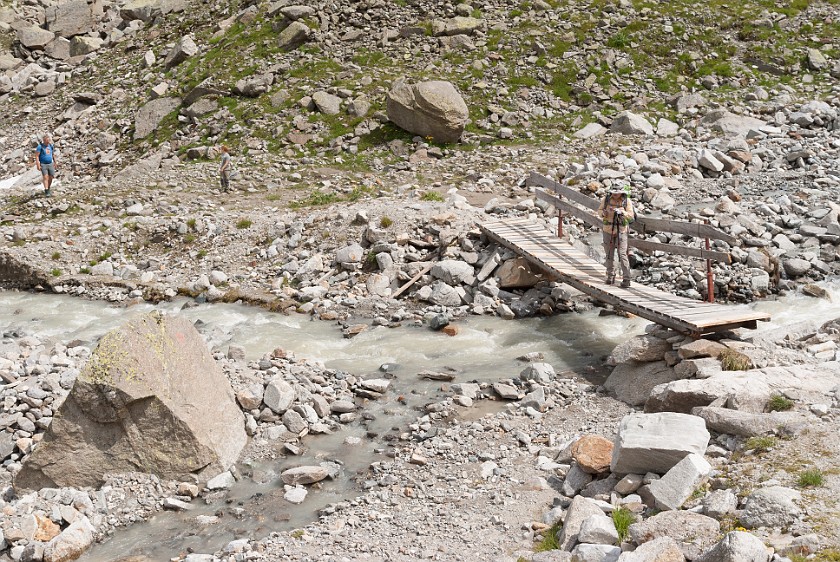 Hike to Saarbrücker Hütte. Glacier river. near Partenen. .