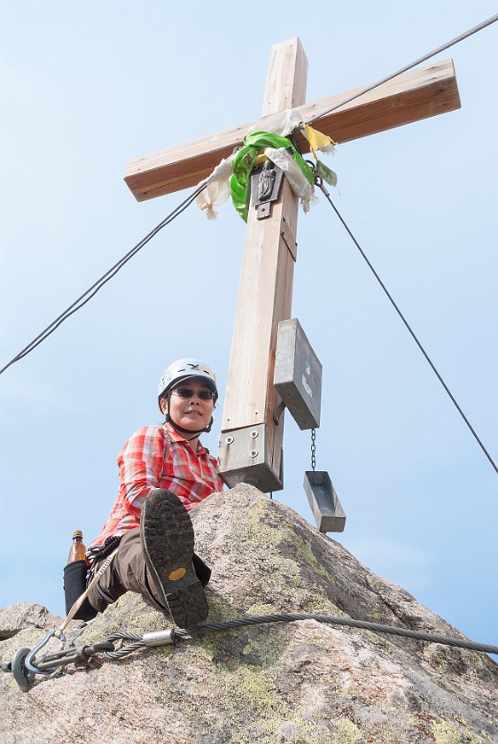 Klettersteig Kleinlitzner. Portrait at the summit. near Partenen. .