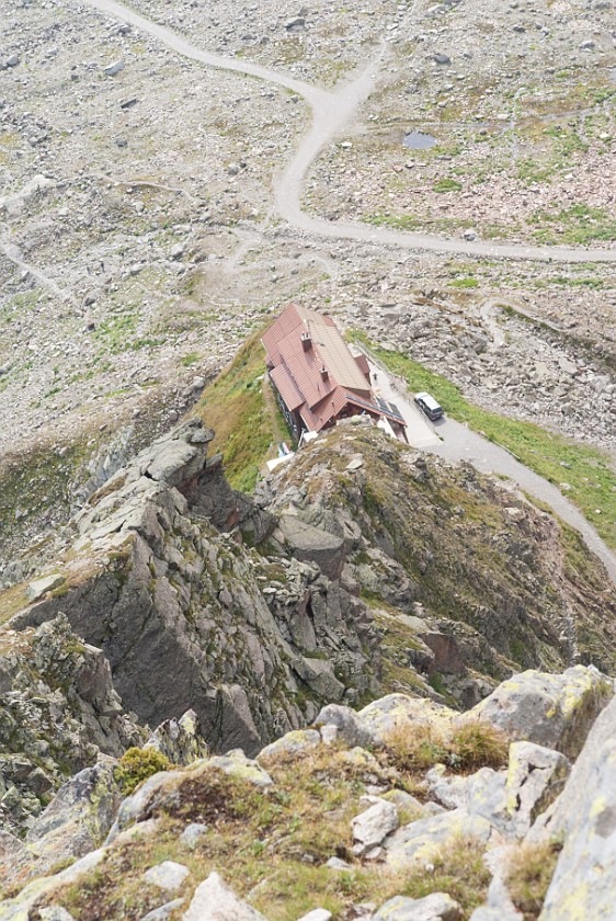 Klettersteig Kleinlitzner. View from the summit on the Saarbrücker Hütte. near Partenen. .