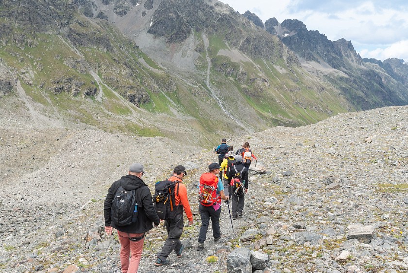 Jamtal Glacier Tour. Hiking back to the hut. near Galtür. .