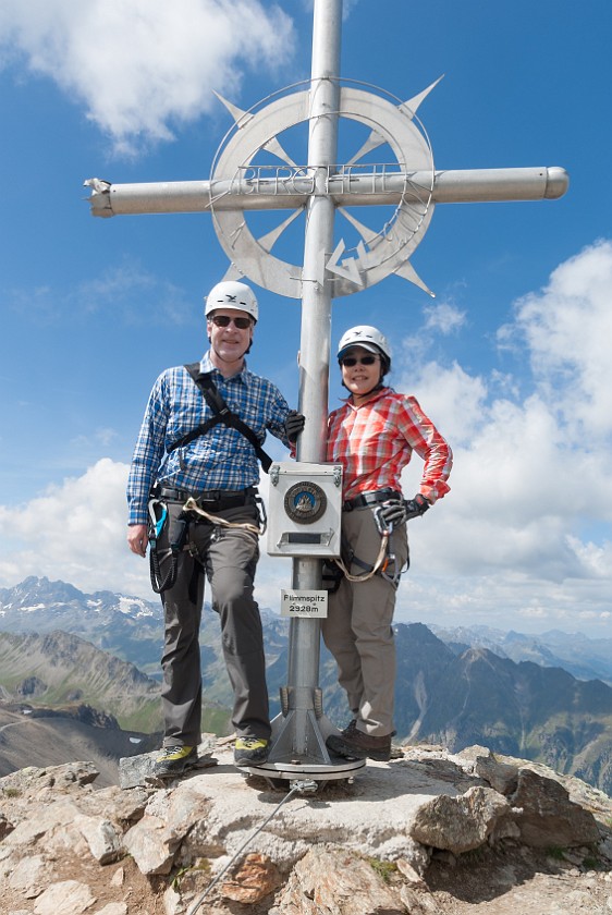 Flimspitz Klettersteig. Portrait at the summit of the Flimspitze. Ischgl. .