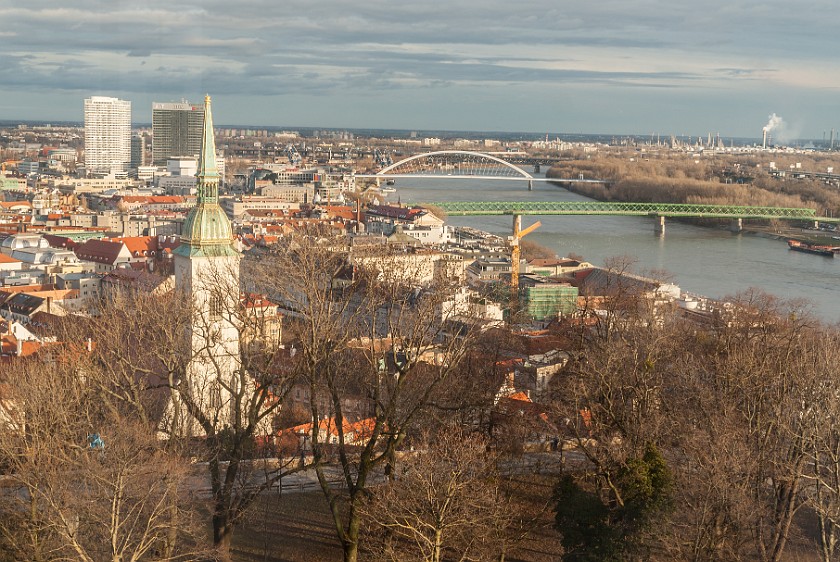 Bratislava. View on the historic center, St. Martin's cathedral and the Danube. Bratislava. .