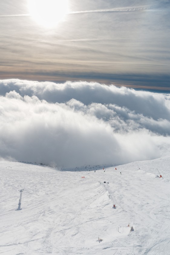 Skiing in the Jasna Low Tatras. Black slope from Chopok. Horná Lehota. .