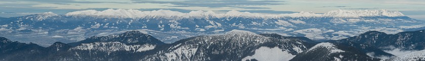 Skiing in the Jasna Low Tatras. Panoramic view on the Tatra Mountains. Horná Lehota. .