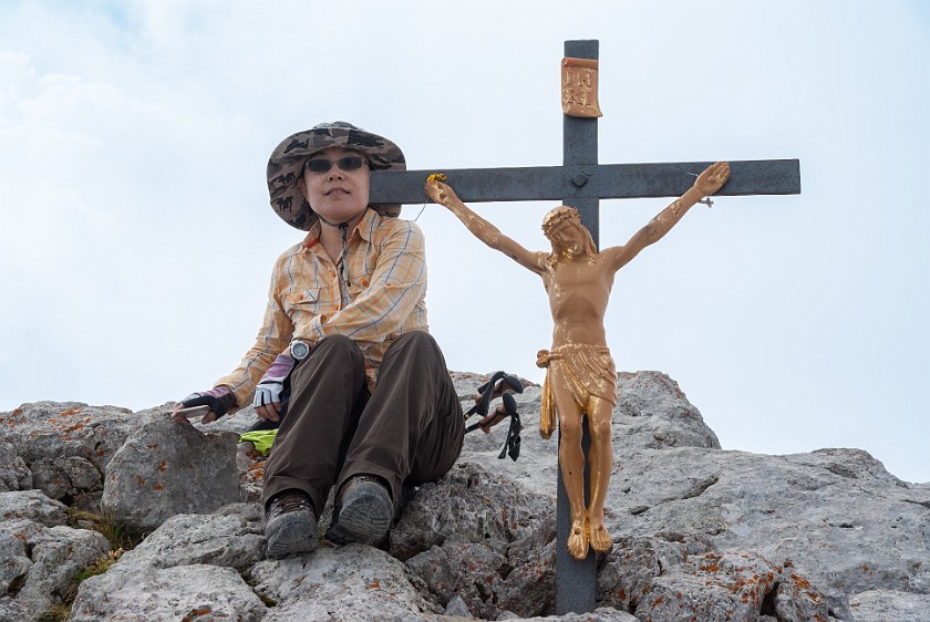 Hike to the Watzmann Central Summit. Portrait at the Hocheck summit. near Berchtesgaden. .