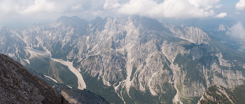 Hike to the Watzmann Central Summit. Panoramic view on the Wimbachgries and Hochkalter. near Berchtesgaden. .