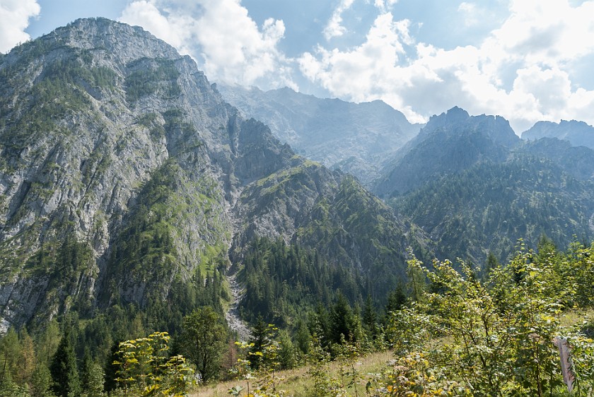 Hike to the Wimbachgrieshütte. View from the Wimbachgries on the Watzmann ridge. near Berchtesgaden. .