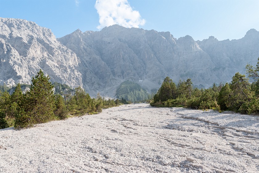 Hike to the Wimbachgrieshütte. End-branch of the Wimbachgries. near Berchtesgaden. .