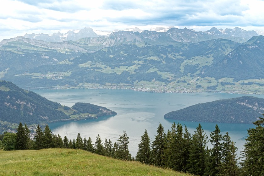 Mount Rigi. View on Vierwaldstättersee and Beckenried. near Rigi Klösterli. .