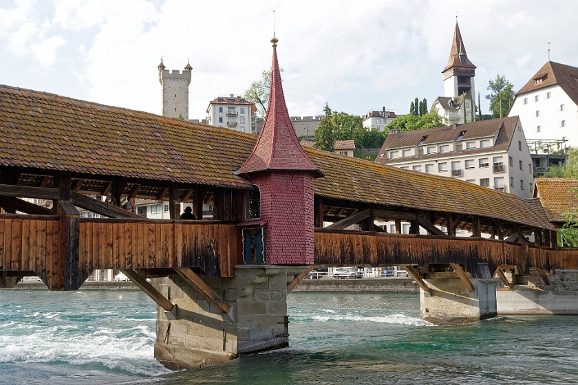 Lucerne. Spreuerbrücke, city wall, Männliturm and Luegislandturm. Lucerne. .