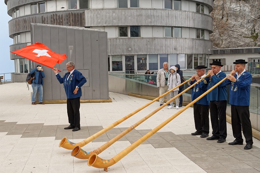 Mount Pilatus. Alpenhorn players. Alpnachstad. .