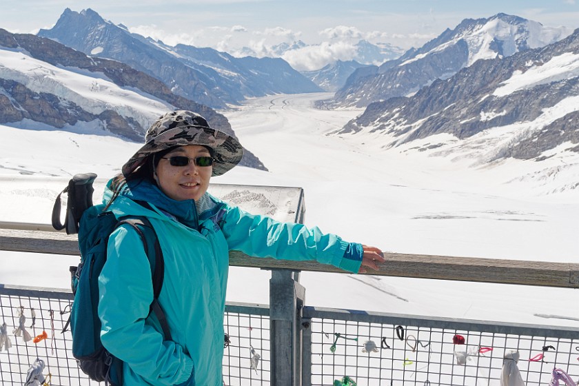 Jungfraujoch. Portrait in front of the Aletsch glacier. near Grindelwald. .