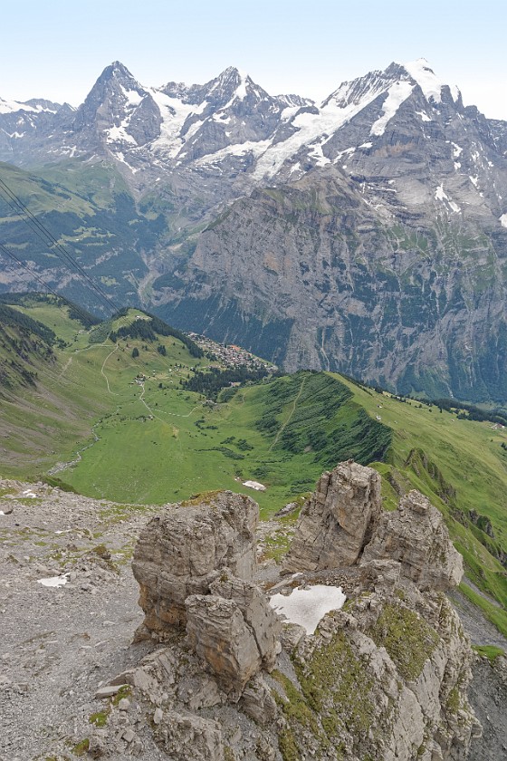 Schilthorn. View on Mürren and the Eiger, Mönch and Jungfrau mountains. near Mürren. .