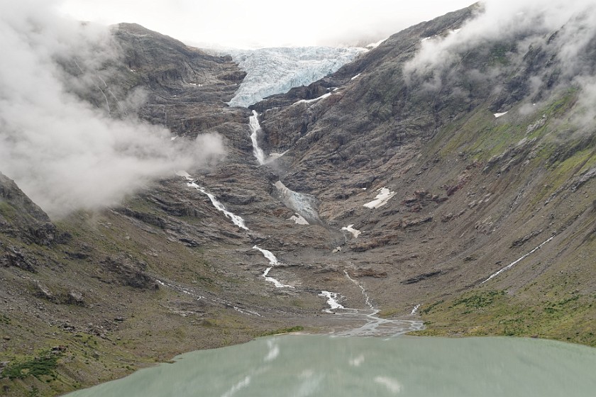 Trift Bridge Hike. Trift lake and glacier. Gadmen. .