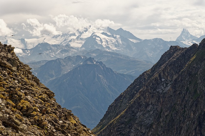 Aletsch Glacier. View from Eggishorn on the Saas Fee mountains and the Matterhorn. Grengiols. .
