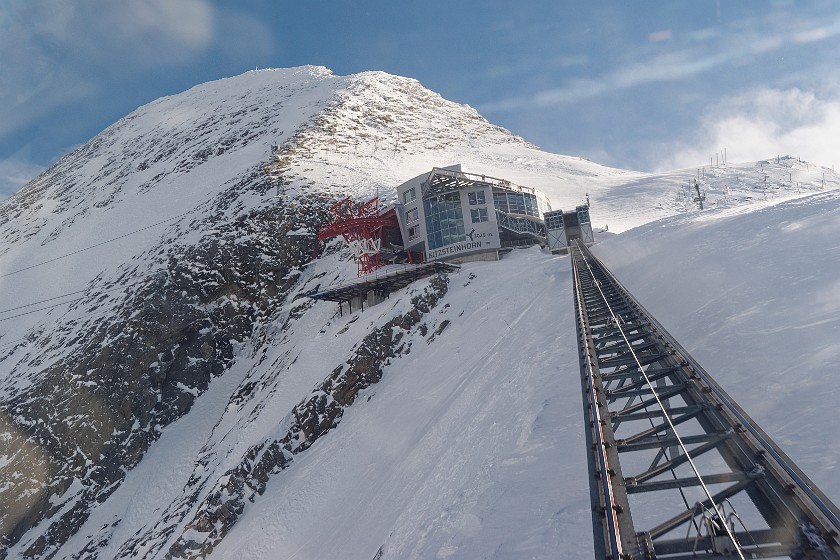 Skiing at the Kitzsteinhorn. Kitzsteinhorn rail and summit station. Kaprun. .