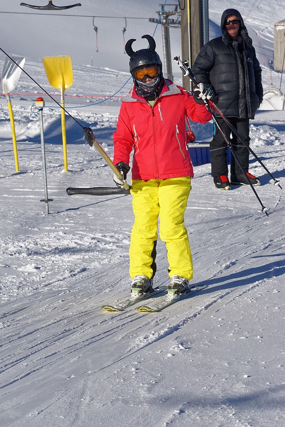 Skiing at the Kitzsteinhorn. Portrait at the T-bar lift. Kaprun. .