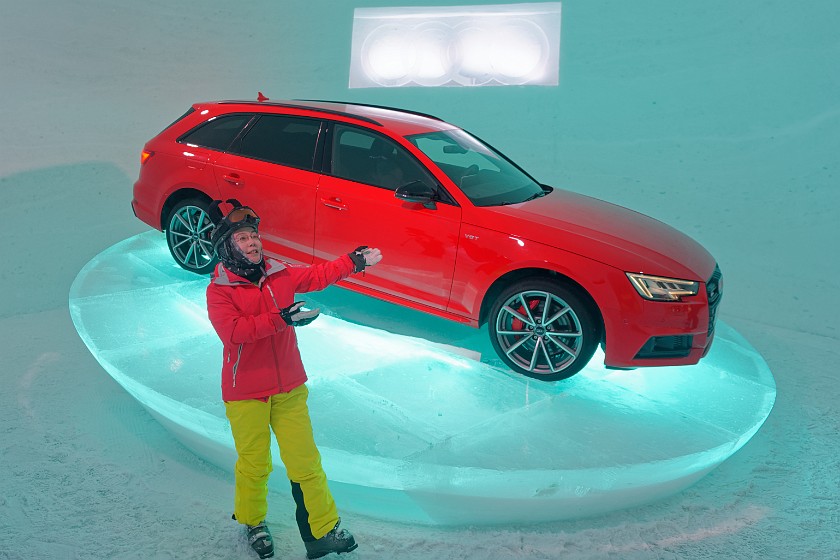 Skiing at the Kitzsteinhorn. Car display inside the igloo. Kaprun. .