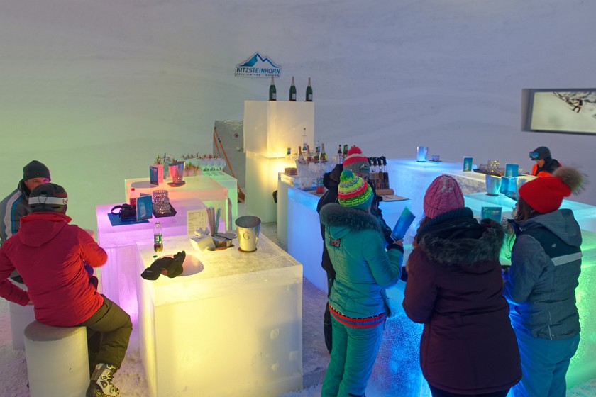 Skiing at the Kitzsteinhorn. Bar inside the igloo. Kaprun. .