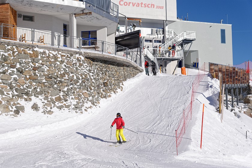 Skiing at the Corvatsch. Corvatsch mountain station. Sankt Moritz. .