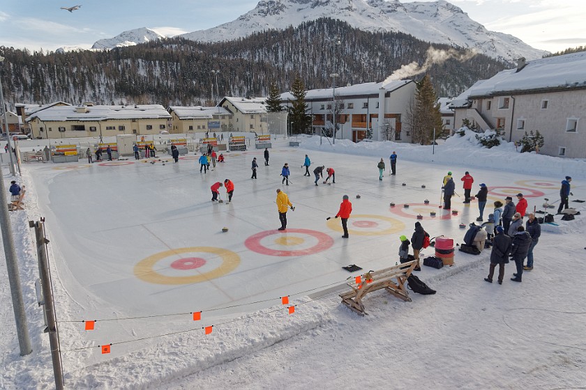 Skiing at the Corviglia. Curling at Celerina. Sankt Moritz. .