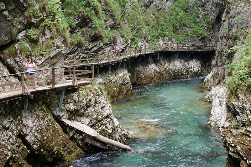 Vintgar Gorge. Footbath on top of the river. near Bled. .