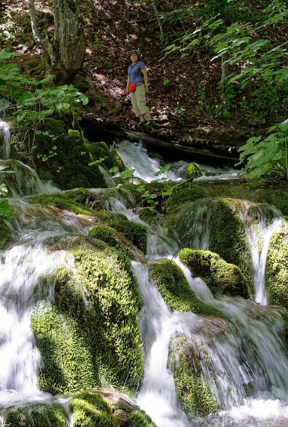 Plitvice Lakes National Park. Footbridge over waterfalls in the forest. Rastovača. .