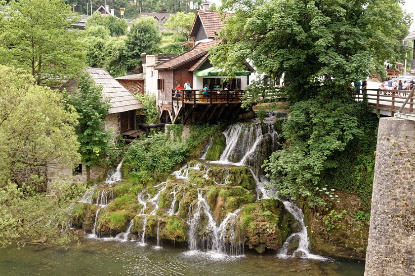 Rastoke. Bistro at the Korana river. Slunj. .