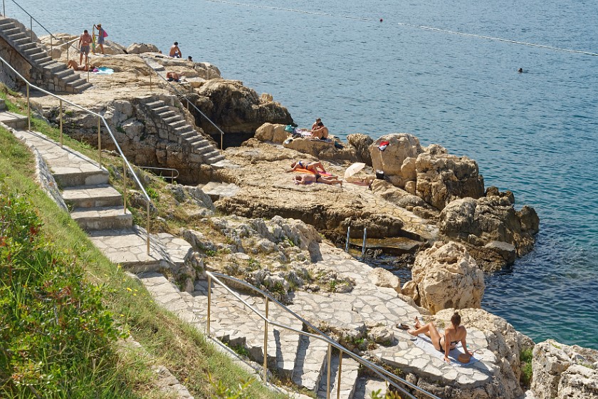 Rovinj. Rock beach west of St. Euphemia church. Rovinj. .