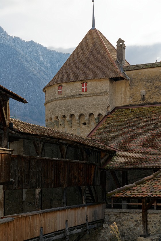 Chillon Castle. Defence tower. Veytaux. .