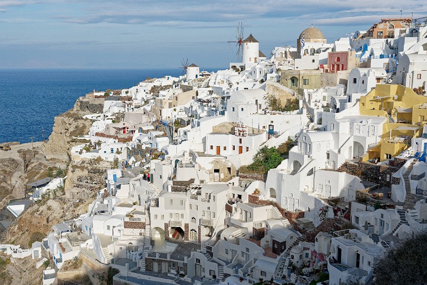 Oia, Santorini. View on west Oia with windmill. Oia. .