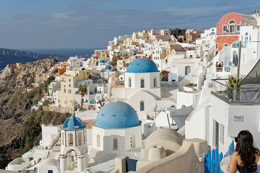 Oia, Santorini. Orthodox churches of Saint Spyridon and Resurrection of the Lord. Oia. .