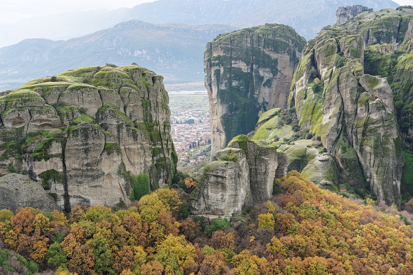 Meteora. View on Kalampaka through the rocks. Kalampaka. .