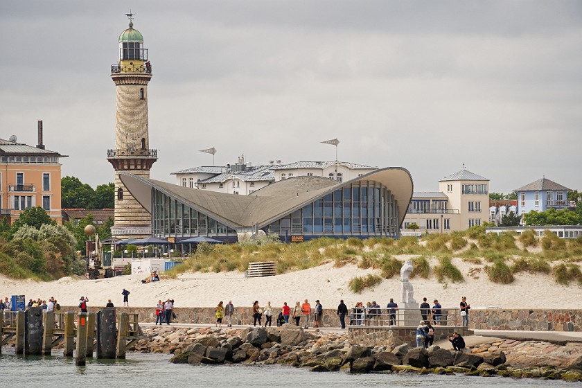 Warnemünde. Beach, lighthouse and Teepot restaurant. Warnemünde. .