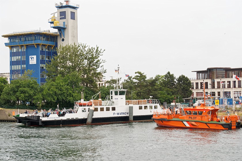 Warnemünde. Pilot building, ship and ferries. Warnemünde. .