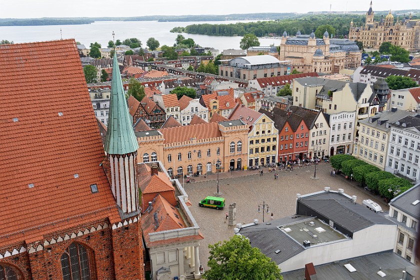 Schwerin. View from the Schwerin cathedral on the marketplace. Schwerin. .